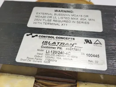 Used CONTROL CONCEPTS ISLATRAN LI-120/240-4C REV. 02 Transformers | Maverick Industrial Sales #1113665