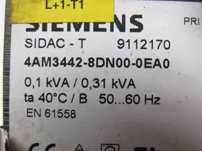 Siemens 4AM3442-8DN00-0EA0 208-550V Pri 24V Sec 50/60Hz 0.1/0.31kVA Transformer