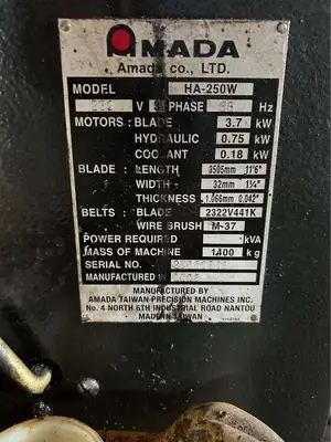 2002 AMADA HA-250W Horizontal Band Saws | Asset Exchange Corporation (3)