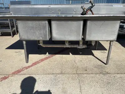 Used Falcon Restaurant Supply Used 107" 3 Compartment Stainless Steel Sink - SS301 Sinks Illinois US | Falcon Restaurant Supply #1375737