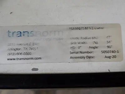 Used 2020 TRANSNORM BELTED CURVE CONVEYOR Belt Conveyors Wisconsin US | Packer City Sales #1297938