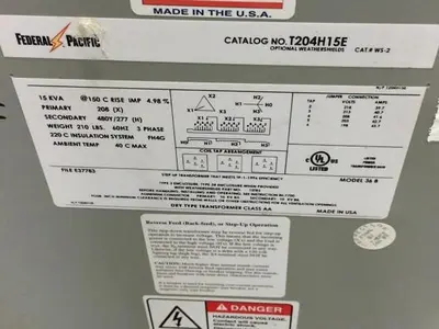 USED FEDERAL PACIFIC CAT. NO. T204H15E
