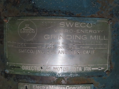 Sweco Vibro-Energy Vibratory Grinding Mill, Model DM-3, Polyurethane Lined
