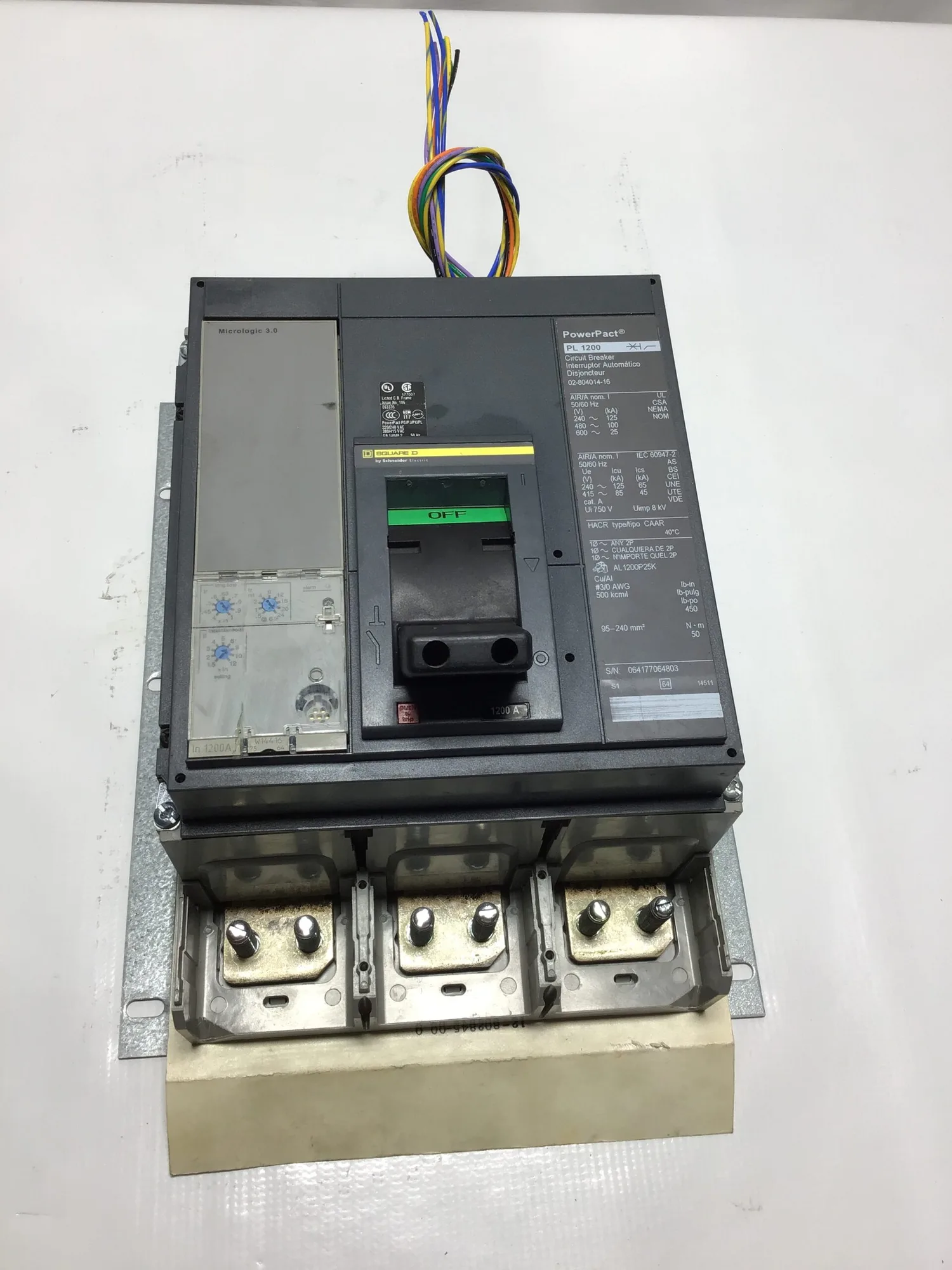 SQUARE D 02-804014-16 PL1200 POWERPACT 1200 A CIRCUIT BREAKER 3P