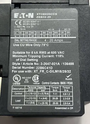 Used EATON XTOE005CCS Miscellaneous Equipment (Electrical & Power) | Surplus Asset Holdings #1200119