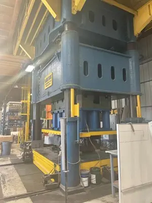 2100 Ton Lake Erie Hydraulic 4 Post Press, Double Action, 37" STR, 114" x 126" Rolling Bolster, Cushions, Updated & Rebuilt in 2000