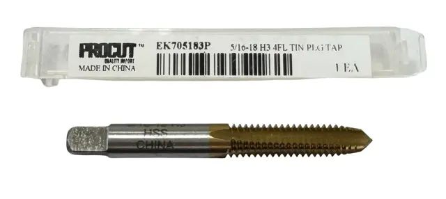 ProCut 5/16"-18 HSS Straight Flute Plug Tap H3 4 Flute Tin Coated