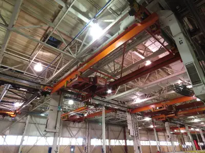 Cleveland Tramrail P&H 15 Ton Double Girder Underhung Bridge Crane 34' 10" Span
