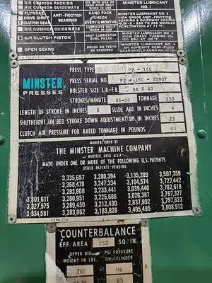 USED 1972 MINSTER P2-150-54