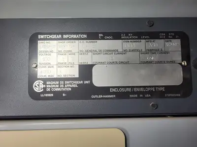 Low Voltage PDC / Switchgear Section, (1) 4000A, (5) 1200A Magnum DS Breakers, 600V 3PH
