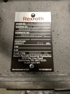 Bosch Rexroth 500 Gallon Stainless Steel Hydraulic Power Unit