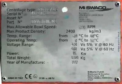 (3) Swaco 518 FH/HV oilfield decanter centrifuge skids, Duplex SS.