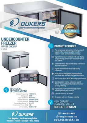 New | in-Stock Dukers New Dukers DUC60F 2-Door Undercounter Commercial Freezer in Stainless Steel Undercounter Freezers Illinois US | Falcon Restaurant Supply #1376265