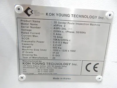 Used KOH YOUNG 2 3D Solder Paste Inspection System Texas US | Aucto #1308512