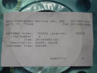 NEAC Compressor Service Inc. Z6-065683-01 Valve Cover Set New