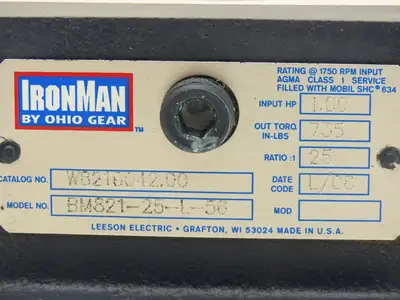 Leeson IronMan BM821-25-L-56 Worm Gearbox 25:1 Reducer 1Hp 70rpm 56C LH