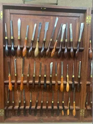 5985-385 Antique Holtzapffel & Co Ornamental Lathe 75 Turning Tools Chisel Set, London