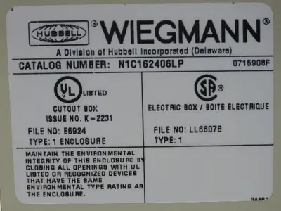 Wiegmann N1C162406LP Electrical Enclosure 24x16x6" Control Panel Switches 7x9"