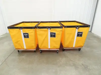 Uline Vinyl Basket Truck Cart Hopper 18 Bushel Yellow 38x26x30" 600lbs Lot of 3