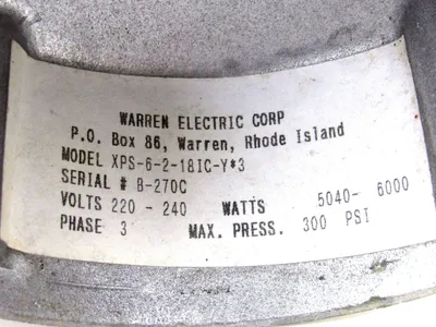 NEW WARREN ELECTRIC XPS-6-2-18IC-Y HEATER 220-240V XPS6218ICY3 5040-6000 WATTS