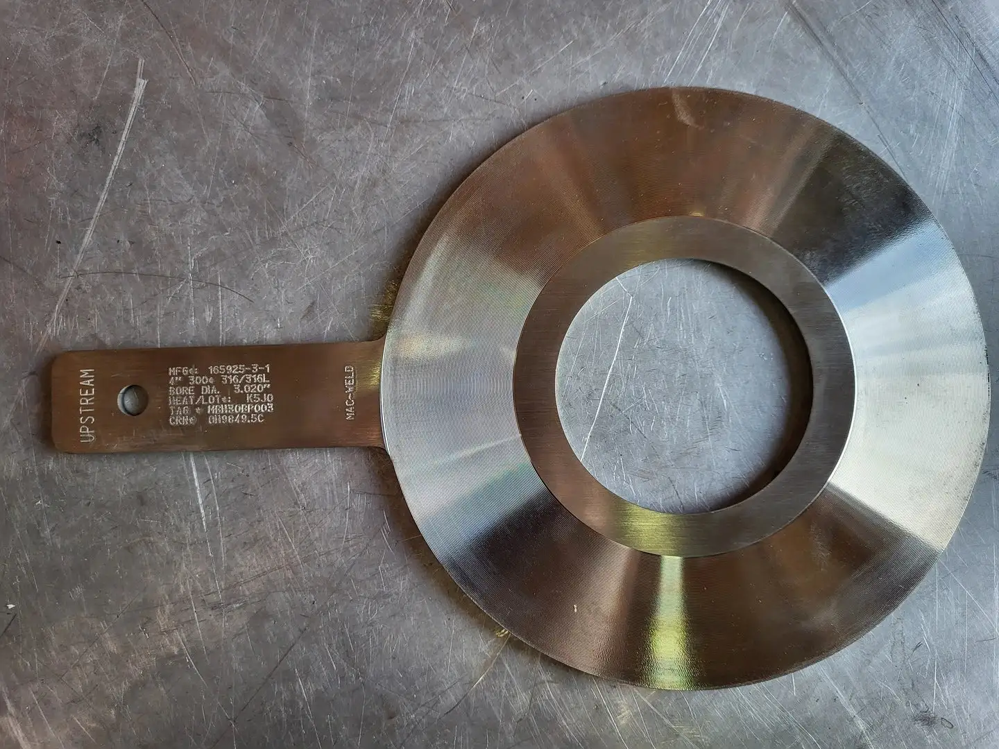 4" Paddle Orifice Plate Upstream 3.020"