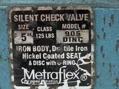 Metraflex 905 DINC Silent Check Valve Size 5" Pipe 125lb Flg Ductile Iron