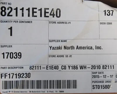 NEW YAZAKI 82111E1E40 WIRE HARNESS 82111-E1E40 C0 Y186 WH-2010 82111