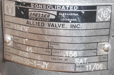NEW DRESSER COSOLIDATED 1" 1543F SAFETY RELIEF VALVE