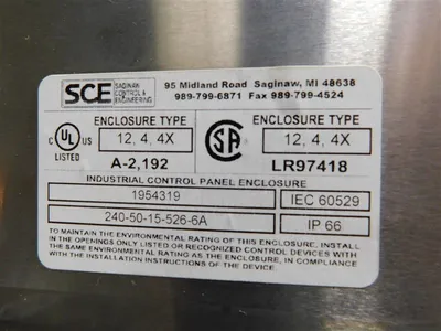 Saginaw Control & Engineering 240-50-15-526-6A S.S. EL Enclosure New