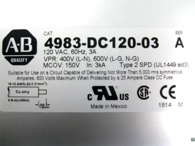Allen-Bradley 4983-DC120-03 Ser A DIN Rail Surge Suppressor Filter G13