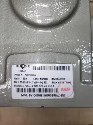 New | in-Stock DODGE TIGEAR DODGE TIGEAR RIGHT ANGLE WORM GEAR REDUCER 20QZ30L56 RATIO 30:1 *NEW - NO BOX** 56C FRAME Speed Reducers | ND Industrial Surplus #1225375