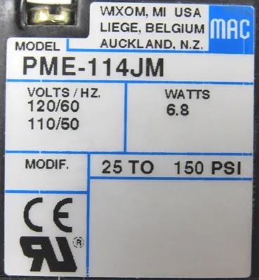 NEW MAC VALVES 811C-PM-114JM-193 SOLENOID VALVE 811CPM114JM193 120/60 110/50