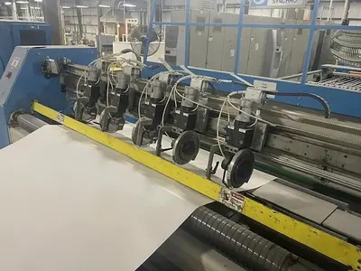 USED 1998 JAGENBERG 86.61” WIDE SYNCHRO SHEETER  400-2200 MODEL WITH DUAL SLITTER SECTION 1998 JAGENBERG 86.61” WIDE SYNCHRO SHEETER  400-2200 MODEL WITH DUAL SLITTER SECTION