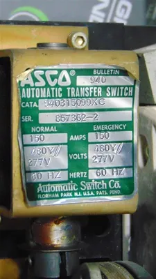 Asco 150 Amp Automatic Transfer Switch Relay 940 Series 940315099XC Used