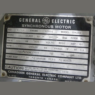 USED General Electric 104352.

4,000V.
240 RPM.


FRAME: 6385G.