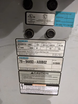 1200 Amp Siemens SX312C20ETHS-HORIZ Bus End Tap Box