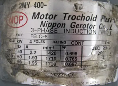 USED NIPPON TOP-216HBM TROCHOID PUMP FELQ-8T TOP216HBM