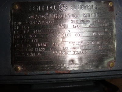 General Electric 150 hp, 1200 rpm, electric motor