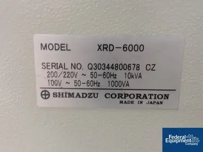 USED Shimadzu Shimadzu X-Ray Diffractometer, Model XRD-6000