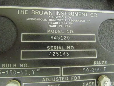 The Brown Instrument Co. Model 645120 50-200 Degree F Vintage Thermometer12"Face