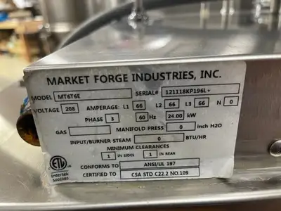 Used Market Forge Used 2018 36" Market Forge MT6T6E Dual 6gal SS Tilting Steam Kettles w/ Cabinet 208V 3Ph Cooking Kettles Illinois US | Falcon Restaurant Supply #1376076