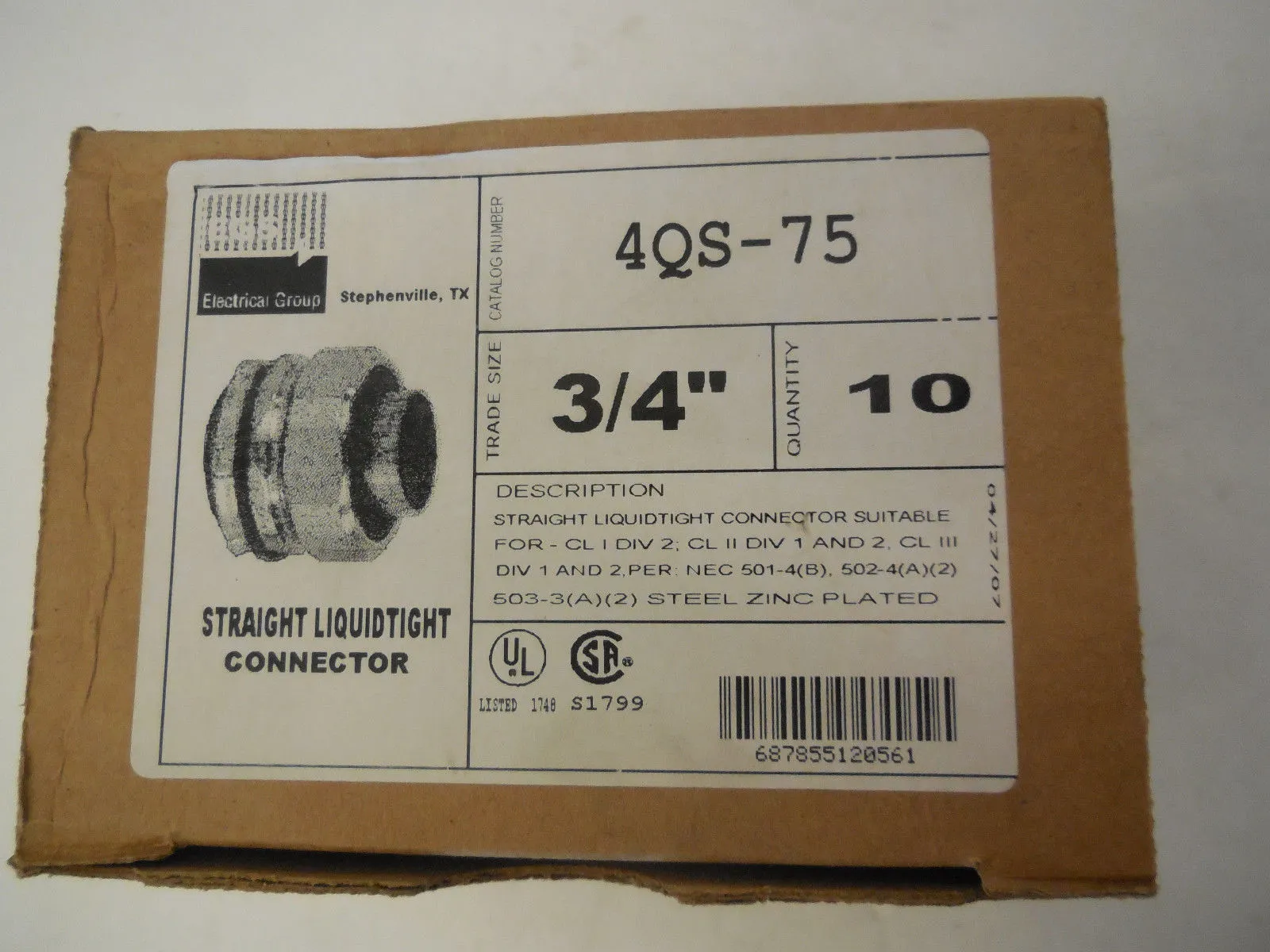 10 NEW EGS 4QS-75 STRAIGHT CONNECTOR 4QS75