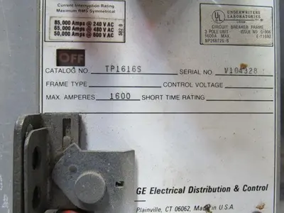General Electric TP1616P 1600A RMS-9 Microversatrip Programmable Circuit Breaker