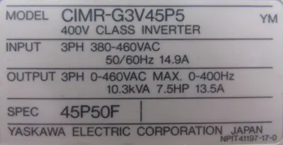 NEW YASKAWA CIMR-G3V45P5 VARISPEED 616G3 DRIVE 7.5HP CIMRG3V45P5