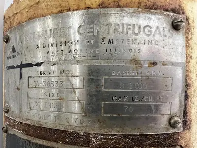 Tolhurst 30 x 18 perforate basket centrifuge, 316SS.