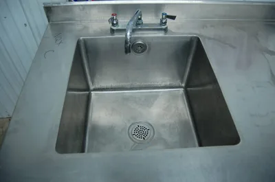142-0793 14 Foot Stainless Steel Heavy Duty Work Table with Two Bowl Sinks