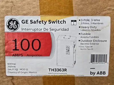NEW 100A ABB/GE TH3363R Fusible Safety Disconnect Switch 600VAC NEMA3R 3 POLE