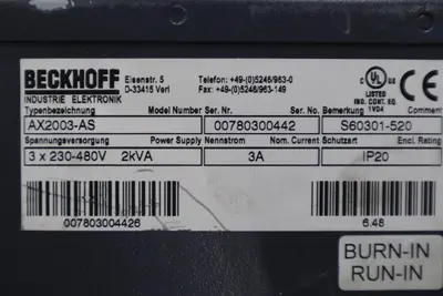 Beckhoff AX2003-AS S60301-520 Digital Compact Servo Drive Amplifier STK K-411-D