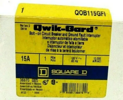 NEW SQUARE D QOB115GFI CIRCUIT BREAKER SER.2 15A 1 POLE