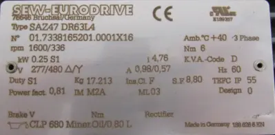 NEW SEW EURODRIVE SAZ47 DR63L4 GEARMOTOR 277/480V SAZ47DR63L4